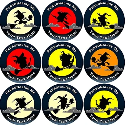 Image of 144 Personalised Witch Silhouettes 30mm Glossy Reward Stickers for School Teachers, Parents
