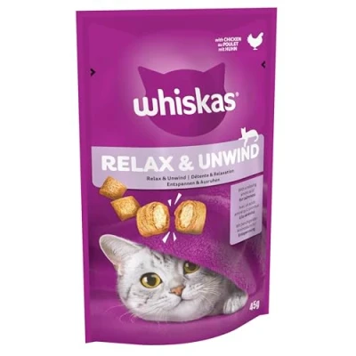 Image of Whiskas Relax and Unwind Cat Treats Small Bite Size Snacks with Chicken Filling 8 x 45 g