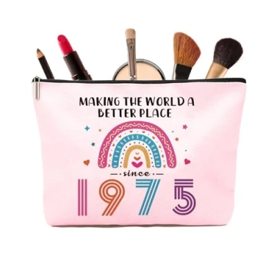 Image of 50th Birthday Gifts for Women Rainbow Pink Cosmetic Bags, 1974 Ideas Mum, Best Friend, Sister, Bestie, Funny Her