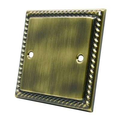 Image of Georgian Antique Brass Single Blank Plate Electrical Blanking 1 Gang