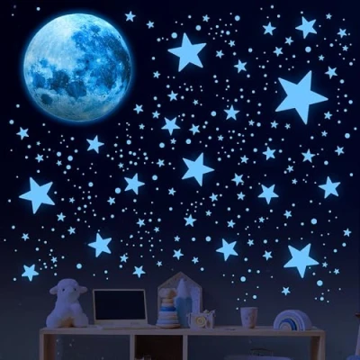 Image of 495Pcs Glow in The Dark Stars,Glow Stars for Ceiling,Stars and Moon Wall Decals Boys Girls Ceiling Sticker Kids Decors,Perfect Nursery Bedroom