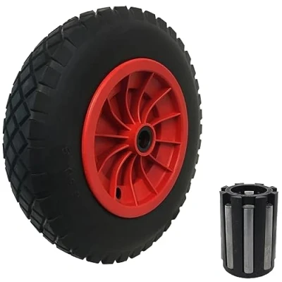 Image of KetoPlastics 14&quot; PU SOLID WHEELBARROW WHEEL/TYRE 3.50 8 PUNCTURE PROOF WITH PLASTIC CENTRE 1&quot; (25.4MM) BEARINGS