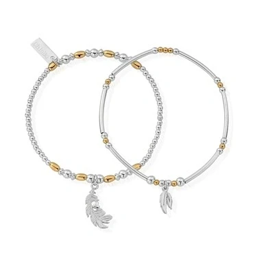 Image of ChloBo Mixed Metal Feathers Courage Bracelet Set Gold
