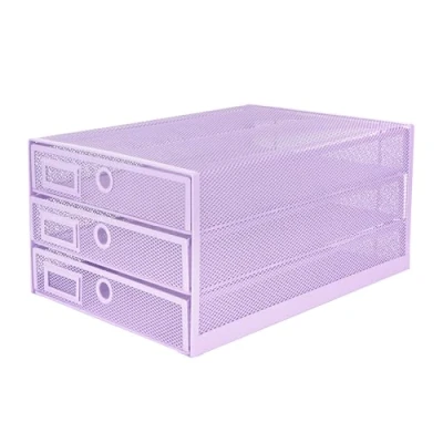 Image of EXERZ Paper Sorter 3 Tier Drawers A4 / Multifunctional Desk Organiser/Letter Tray Documents, Magazines, Notebooks and Letters Light Purple