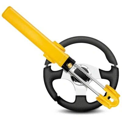 Image of GADLANE Twin Bar Steering Wheel Lock High Visibility Car Anti Theft Device, Suitable Security for Car, Van &amp; Caravan with 2 Keys Strong (Yellow)
