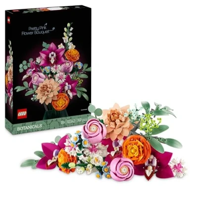 Image of LEGO Botanicals Pretty Pink Flower Bouquet Set for Adults, Artificial Floral Home Decor Building Kit with Roses, Daisies, Cornflowers and Elderflowers, Nature Gifts Women, Men, Her or Him 10342