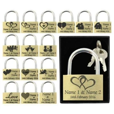 Image of Anniversary, Valentines Present, Wedding Favour 40mm Love Lock Personalised Engraved Padlock (Large Linked Hearts)