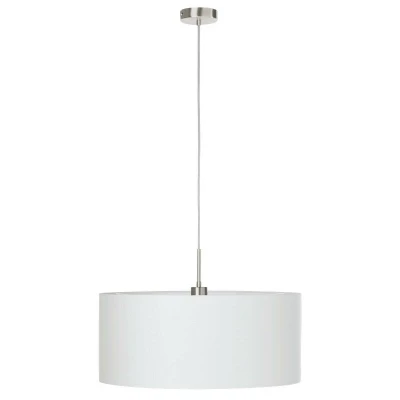 Image of Eglo Lighting Pasteri 1 Light Ceiling Pendant Satin Nickel with White Fabric Shade, E27 EG31575