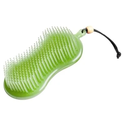 Image of LeMieux Hippo Brush in Green Two One Horse Grooming Aid with Gentle Bristles and Rubber Scrubby Sponge Size