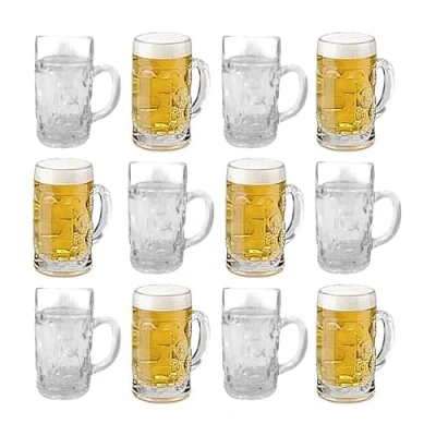 Image of Chabrias Ltd German Beer Stein Glass 2 Pint/Mini Classic Tankards, Mugs, Steins Pint Tankards (12, Mini Shot Tankards)