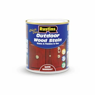 Image of Rustins Quick Dry Outdoor Wood Stain Satin Mahogany 500ml Durable and Weather Resistant Finish, Fast Drying, Vibrant Color for Decks, Fences, &amp; Furniture, Available in Many Shades
