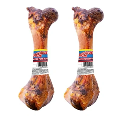 Image of YöL Pack Of 2 Roasted Pork Flavour Bones 20cm Large Dog Chew Treat Real Meat