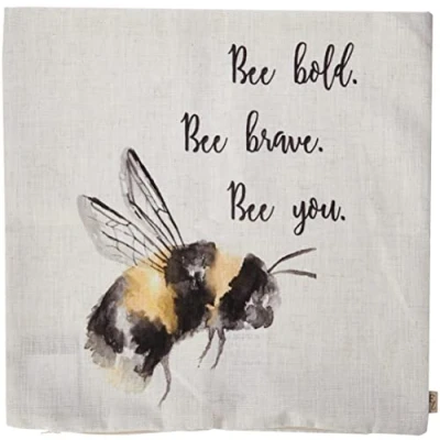 Image of Evans Lichfield Bee You Cushion Cover, Polyester, Linen, White