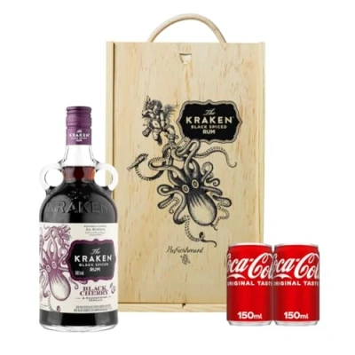 Image of Personalised Kraken Black Cherry &amp; Madagascan Vanilla Spiced Rum with Fever Tree Cola 70cl 40% Birthday Gifts for Men, Her, Mens Gift Set, Alcohol Sets Men