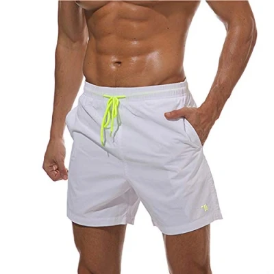 Image of donhobo Men&#039;s Swim Trunks Board Shorts Beach Pants Swimming Waterproof Quick Dry Surfing Boardshorts(White,S)