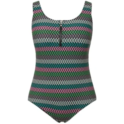 Image of Ulla Popken Women&#039;s Alice 828518 Swimsuit Zip Basket One Piece, Black, 24