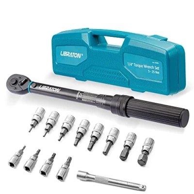Image of LIBRATON Torque Wrench 1/4&#039;&#039;, Bike 5 25Nm, Drive Click Set, Hex &amp; Torx Bit Sockets, Extension Bar, Bicycle Maintenance Kit, Professional Tool