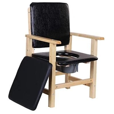 Image of Potty toilet,Commode Chair Widening Commode, Elderly Toilet Seat, Padded Wooden with Backrest, Long