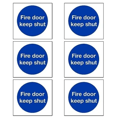 Image of Fire Door Safety Signs Keep Shut Stickers Self Adhesive Vinyl 80mm x (6 Pack)