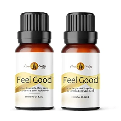 Image of Aroma Energy Feel Good Essential Oil Blend 20ml (2 x 10ml Bottles) Contains Lime, Bergamot &amp; Ylang 100% Pure Natural