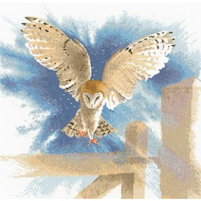 Image of Heritage FFOF483 E Counted Cross Stitch Kit Owl in Flight (L) 34x34cm
