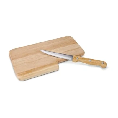 Image of ROMINOX 2 Piece Wood &amp; Stainless Steel Bread Board with Integrated Knife, 23 x 14 1.2 cm