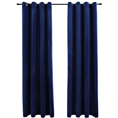 Image of vidaXL Blackout Curtains with Rings 2 pcs Velvet Dark Blue 140x245 cm