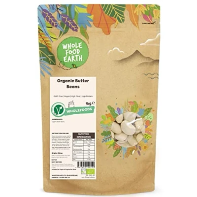Image of Wholefood Earth Organic Butter Beans 1kg GMO Free Vegan High Fibre Protein Certified