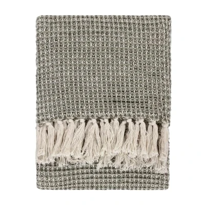 Image of Yard Lorne Waffle Fringed Throw Green Cotton Size 150 cm x 200