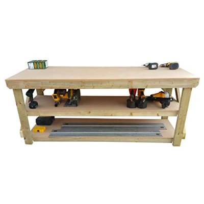 Image of Arbor Garden Solutions wooden MDF workbench with double shelf, garage table (5ft)