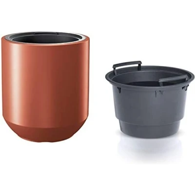Image of Prosperplast Heos Flower Pot Planter 2in1 incl. Plant Weatherproof For Indoor And Outdoor Use Round Plastic 39cm diameter 44cm Height 18 / 46L (Copper)