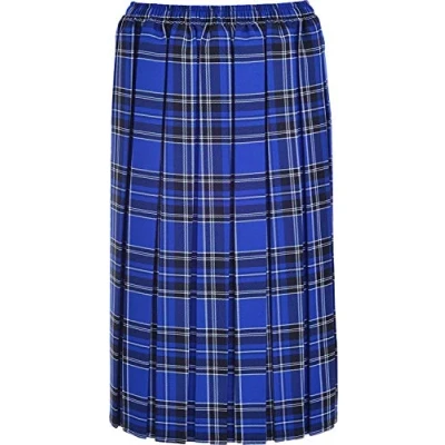 Image of Magritta Ladies Tartan Skirt 27 Inch Length Box Pleated Elasticated Waist UK Size 10 26 (20, Royal Blue)