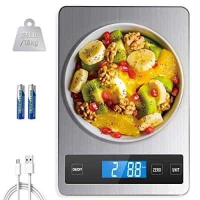 Image of HOWEIFULL Kitchen Scale Digital 15KG Food with Large Weighing Surface, USB Charging Household Stainless Steel, 1g Accuracy