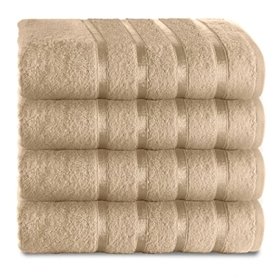 Image of GC GAVENO CAVAILIA 500 GSM Bath Towels Quick Dry Egyptian Cotton Towel Set 4 Pk Highly Absorbent For Bathroom Washable Towels, Natural