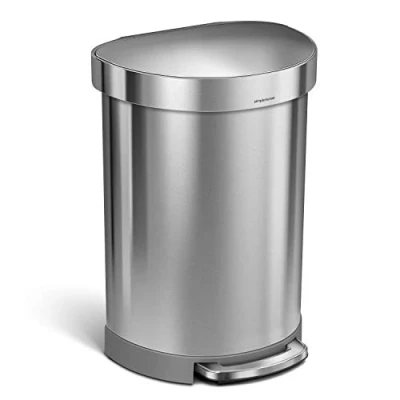 Image of simplehuman CW2029 60L Semi Round Kitchen Pedal Bin, Silent Soft Close Lid, Strong Wide Pedal, Fingerprint Proof, Large Capacity, Brushed Stainless Steel