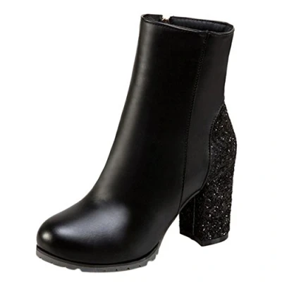 Image of Cocey Women Ankle Boots Bling Chunky Heel Black