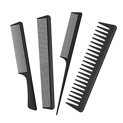 Image of Jaimela Carbon Comb Set [4 Pcs], Wide Tooth Comb, Cutting Fine and Anti Static Heat Resistant Styling for Most Hair Types Long, Wet, Curly