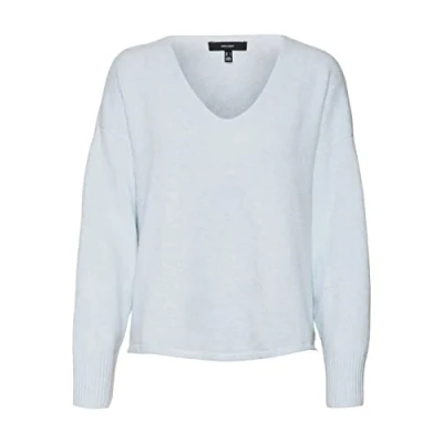 Image of VERO MODA Women&#039;s Vmdoffy LS V Neck Stripe Pullover Ga Boo L/S Knitwear, Skyway/Detail: W Melange, S