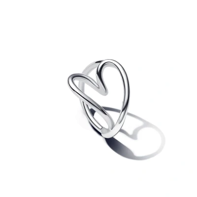 Image of Pandora Silver Openwork Heart Ring 58