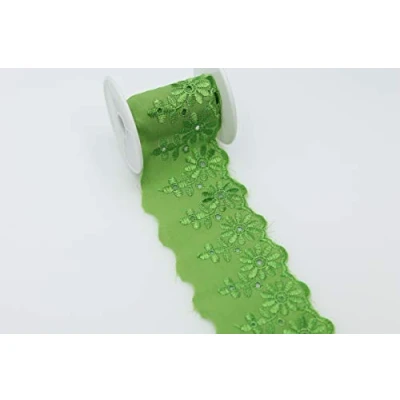 Image of Feathers Creation 2 Yards Daisy Cotton Flat Border Anglais Lace Trim Inch Broad Edging,Fabric Finishing,Wedding Dress,Casual Dress Edging Sew On (Olive Green)