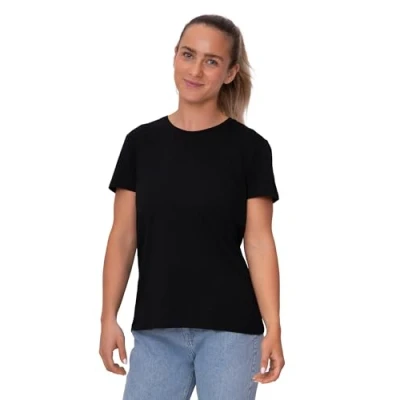 Image of DANISH ENDURANCE Women&#039;s Organic Cotton Short Sleeve T Shirt, Premium Blend, Crew or V Neck, Neck Jet Black, XS