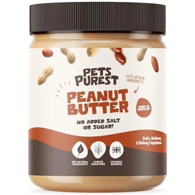 Image of Pets Purest Dog Peanut Butter 100% Natural For Dogs &amp; Puppy Healthy Source of Pure Protein Treat Paste Free From Palm Oil, Wheat Gluten. No Added Sugar, Salt or Xylitol