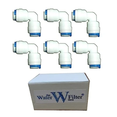 Image of 6 x Pushfit Elbow Angle Fittings for Connection of 6mm 1/4&quot; Reverse Osmosis, Water Filters, Fridges, Cooler Pipe Tubing