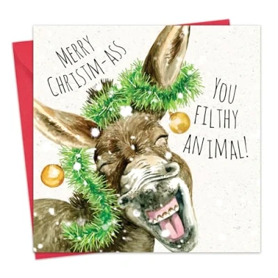 Image of Twizler Funny Christmas Card Donkey Merry Cards Xmas Mens for Him Husband Dad Son Womens Her Wife Mum Daughter
