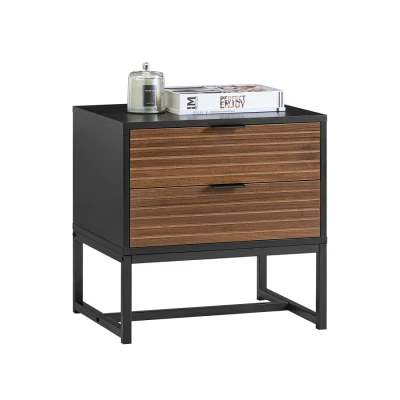 Image of SoBuy Bedside Table Nightstand Side End Lamp with 2 Drawers Black and Brown W50 x D40 H50cm FBT156 BR