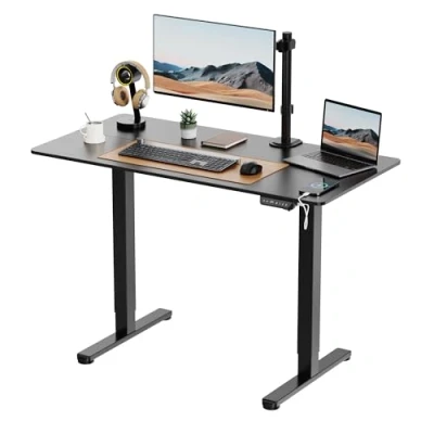 Image of VonHaus Electric Standing Desk, Height Adjustable Sit Stand Desk w/Anti Collision &amp; Preset Technology, Cable Management USB C Charging, 120x60cm, Two Piece Black Desktop Frame