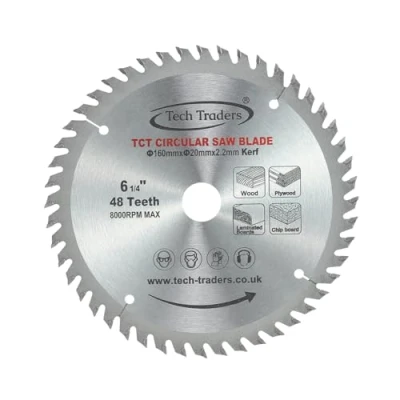 Image of Tech Traders 160mm TCT Circular Saw Blade 20mm Bore, 48T Compatible with Festool TS55, Bosch, Makita, and 165mm Saws