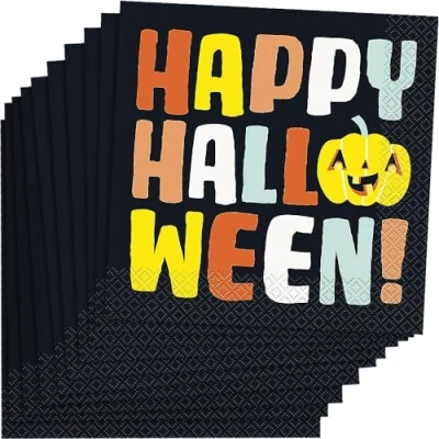Image of Unique 23412 Paper Napkins 16.5 cm Pastel Pumpkin Halloween Party 16 Count (Pack of 1), Multicolour