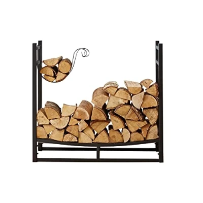Image of Neo Large Black Firewood Log Rack Storage Holder Metal Shelf Stand Tall Steel With Hooks