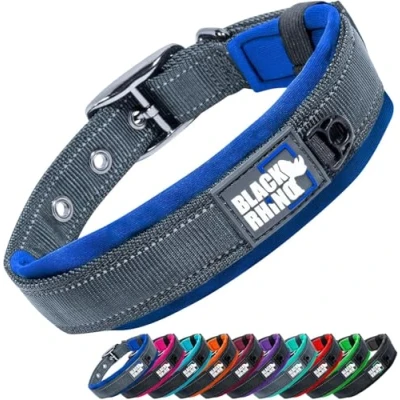 Image of Black Rhino The Comfort Collar Ultra Soft Neoprene Padded Dog for All Breeds Heavy Duty Adjustable Reflective Weatherproof (XLarge, Sport Blue/Bl)